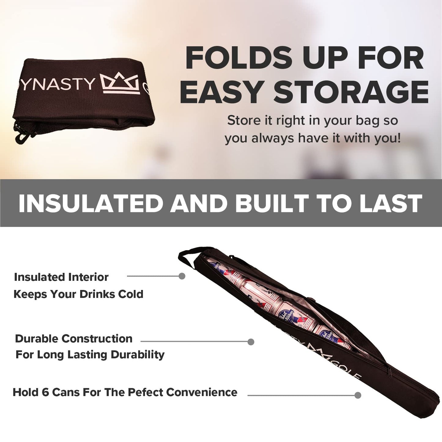 Insulated Golf Beer Sleeve For Golf Bag - Golf Beer Cooler For Golf Bag - 6 Beer Cooler For Bag - Golf Accessories Cooler - Golf Bag Beer Cooler