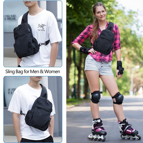 Sling Bag Crossbody Bag Sling Backpack for Men Women, Shoulder Bag Chest Crossbody Bag for Men, Lightweight Waterproof Sling Bag for Men Women USB Charging Port Travel Hiking