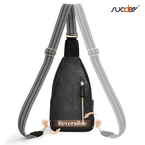 SUOSDEY Sling Bags for Women Crossbody Leather Sling Backpack Chest Bag Shoulder Bags for Casual Traveling Hiking Cycling black