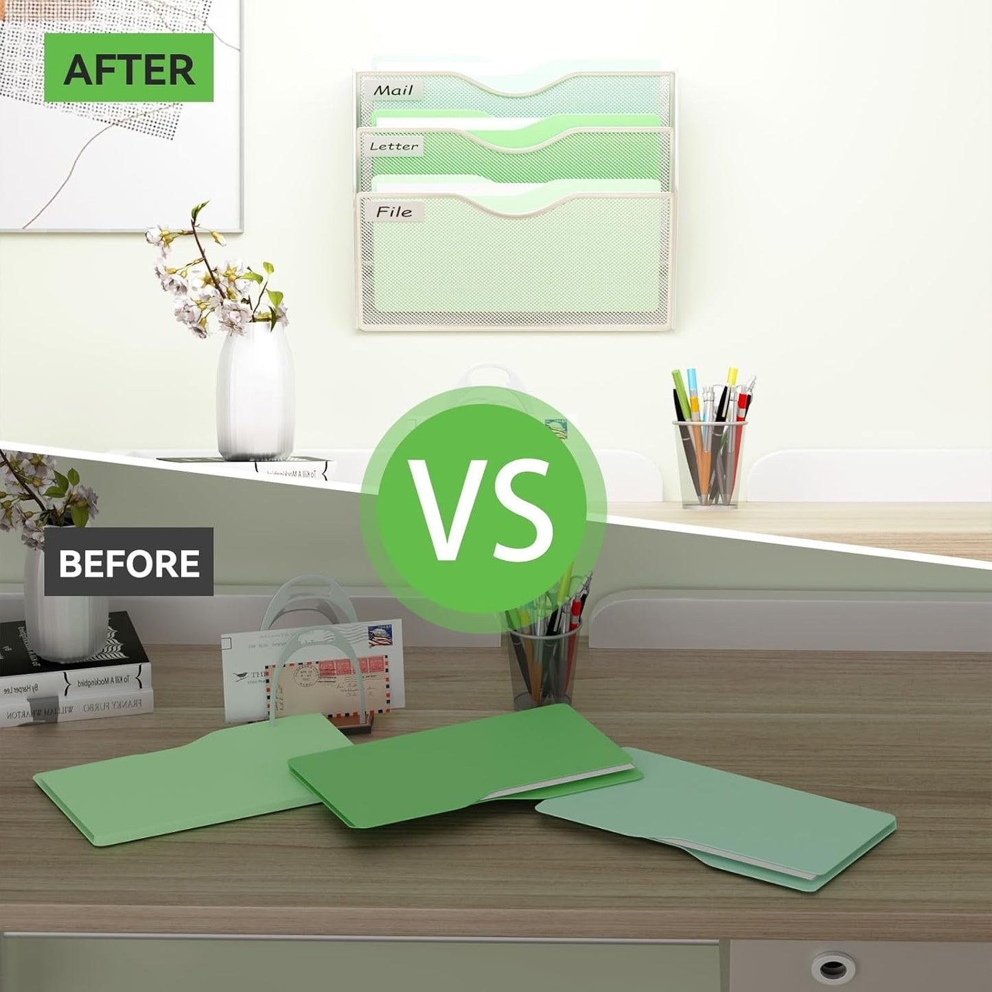 5 Pockets Mesh Hanging Wall File Holder Organizer Wall Mounted Paper Magazine Rack, Black