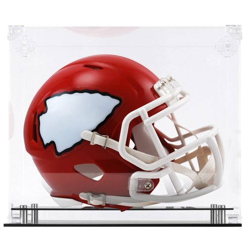 Pro UV Full Size Football Helmet Display Case Stand fits Baseball Batting Helmet Ice Hockey Motorcycle Helmet Showcase with Gold Risers
