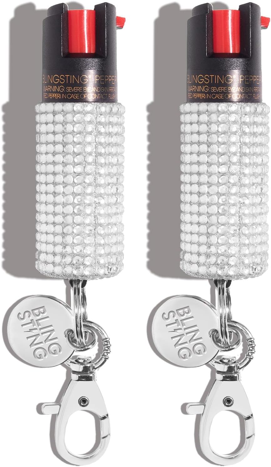 BLINGSTING Pepper Spray for Women - Maximum Strength OC Self Defense Spray - 12 ft Range - UV Marking Dye for Police ID - Swipe Safety Lock - Compact & Fashionable Keychain