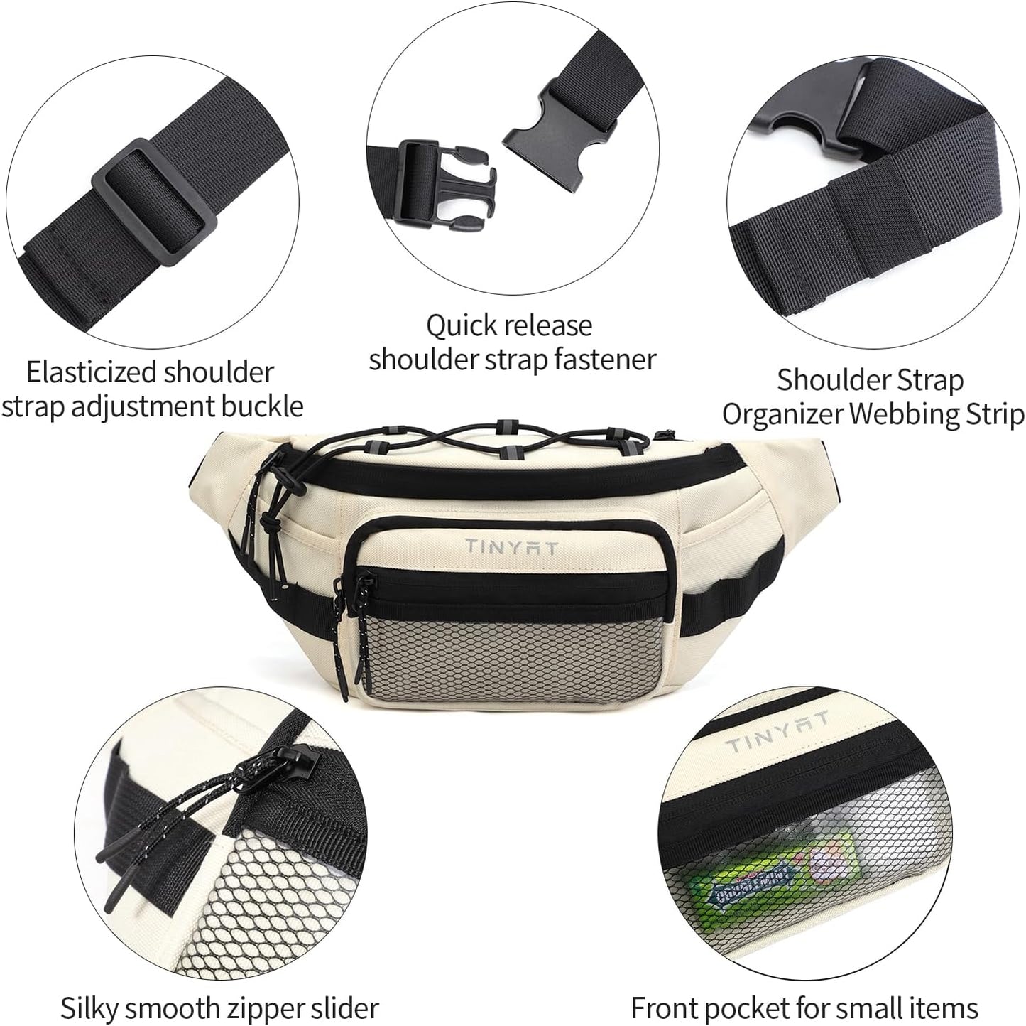 TINYAT Large Fanny Pack Travel Waist Bag Lightweight for Men&Women with Adjustable Strap T206 Blue