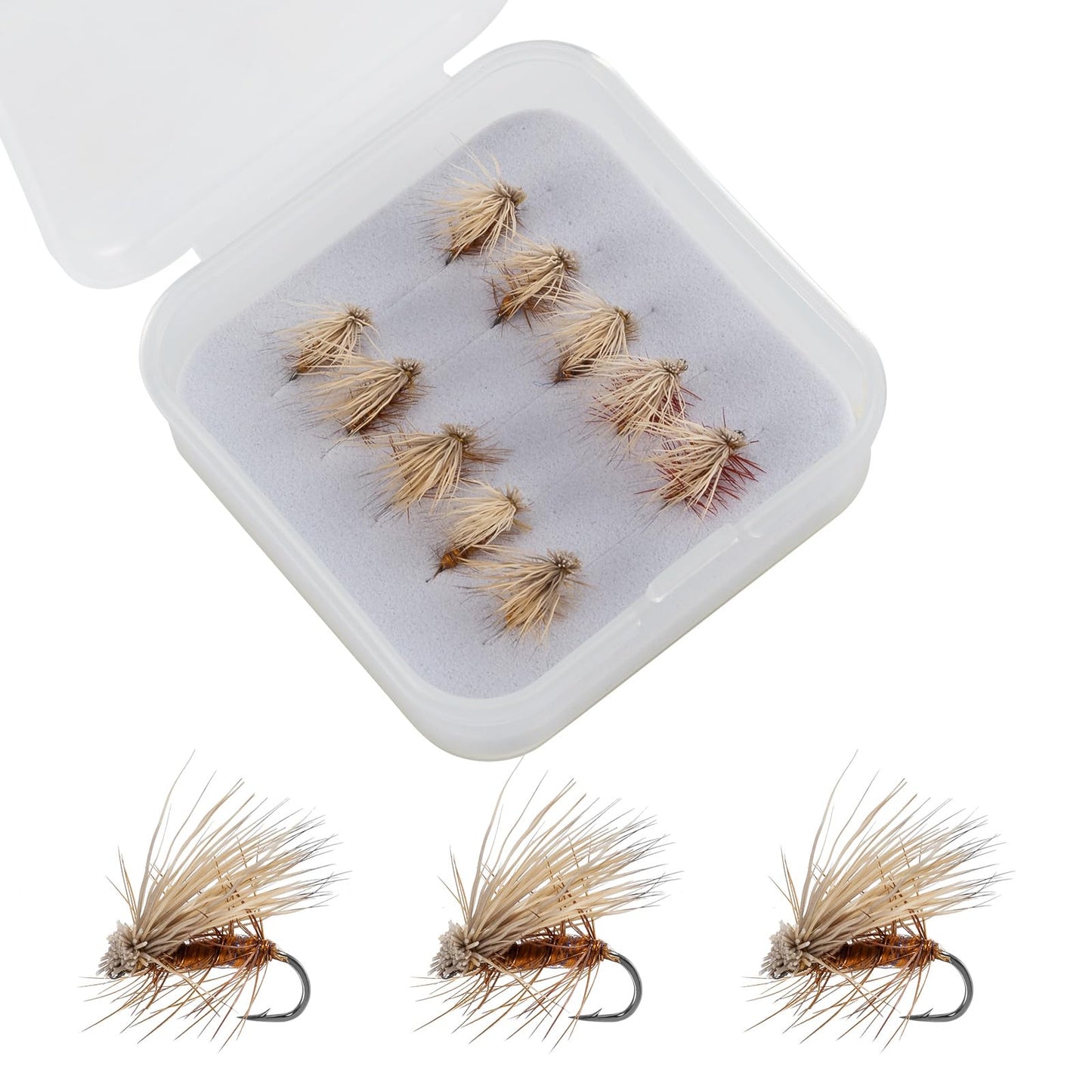 Alwonder Elk Hair Caddis Fly Kit, 10-Pack Caddisflies Dry Trout Flies Fly Fishing Lures Assortment with Storage Box, Size 16 Caddis Flies for Trout Fishing
