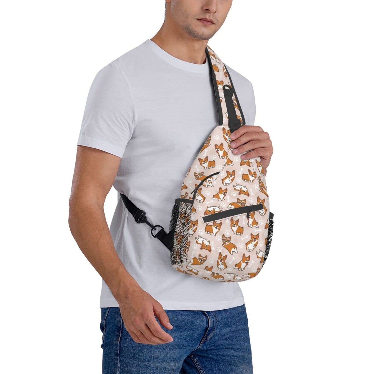 Qaonyui Corgi Sling Bag Crossbody Daypack Hiking Shoulder Backpack for Women Travel