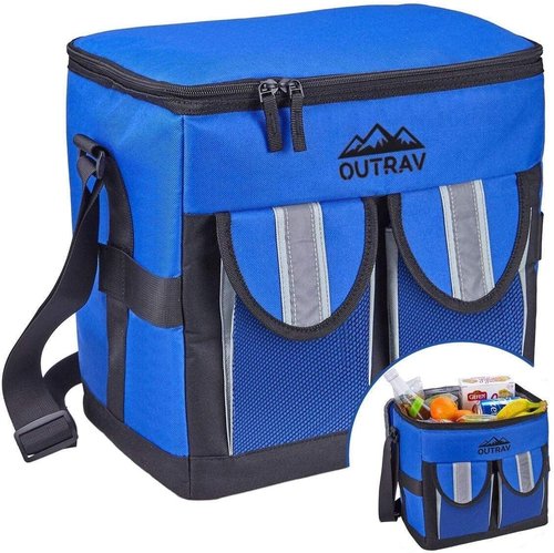 Black Padded Insulated Cooler – 30 Can Capacity - Soft Collapsible Leak Proof Tote for Camping, Picnics and Travel – Large Main Compartment, 2 Front Pouches, Handle and Shoulder Strap - Outrav