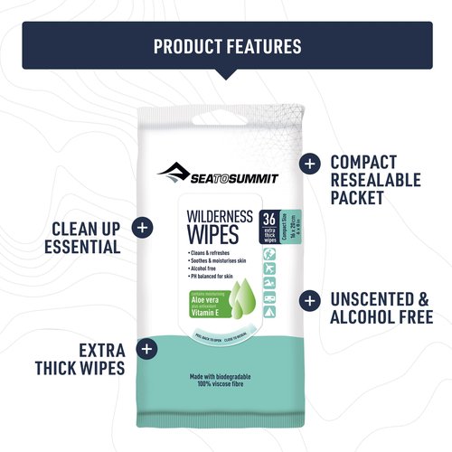 Sea to Summit Wilderness Wipes Rinse-Free Body Wipes, 2-Pack (36 wipes per pack)