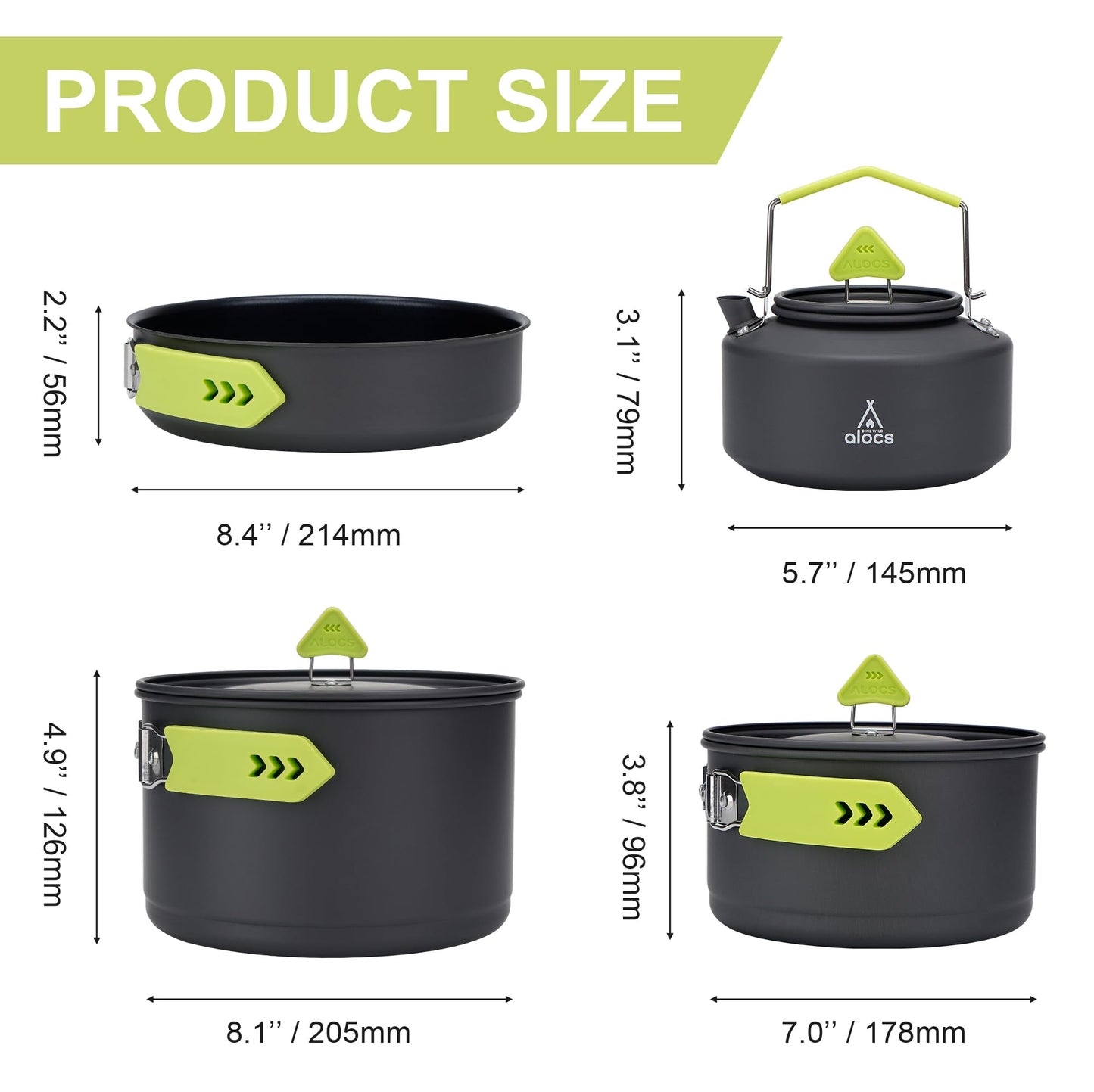 Alocs Camping Cookware, Non-Stick Large Camping Cooking Set with Kettle, Camp Kitchen Camper Must Haves for Outdoor Camping Hiking Picnic