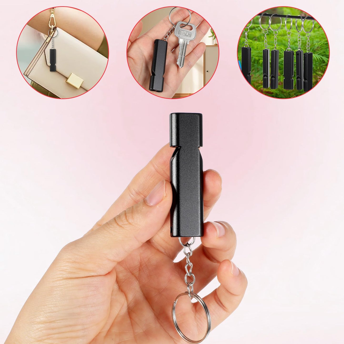 AOZUO 6PCS Emergency Whistles, Loud 120dB Double Tube Whistle Aluminum Alloy Safety Whistle Survival Whistles with Keychain for Outdoor Camping Hiking Hunting Boating Backpacking(Black)