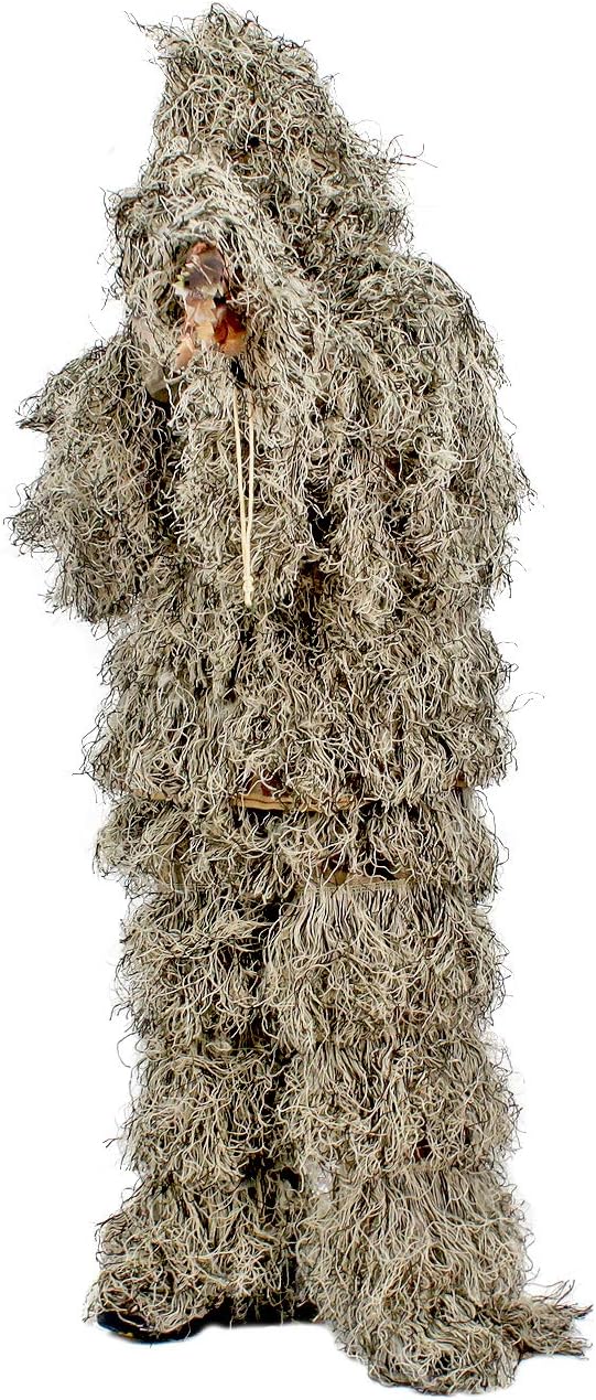 AUSCAMOTEK Ghillie Suit for Men Gilly Suit for Hunting Halloween Costume Airsoft Paintball Hood Rifle Wrap Included