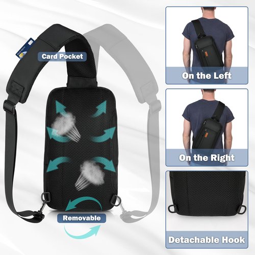 RAINSMORE Large Sling Bag for Men Lightweight Waterproof Crossbody Bag Travel Hiking Bag Chest Bag Sling Backpack for Cycling Sport