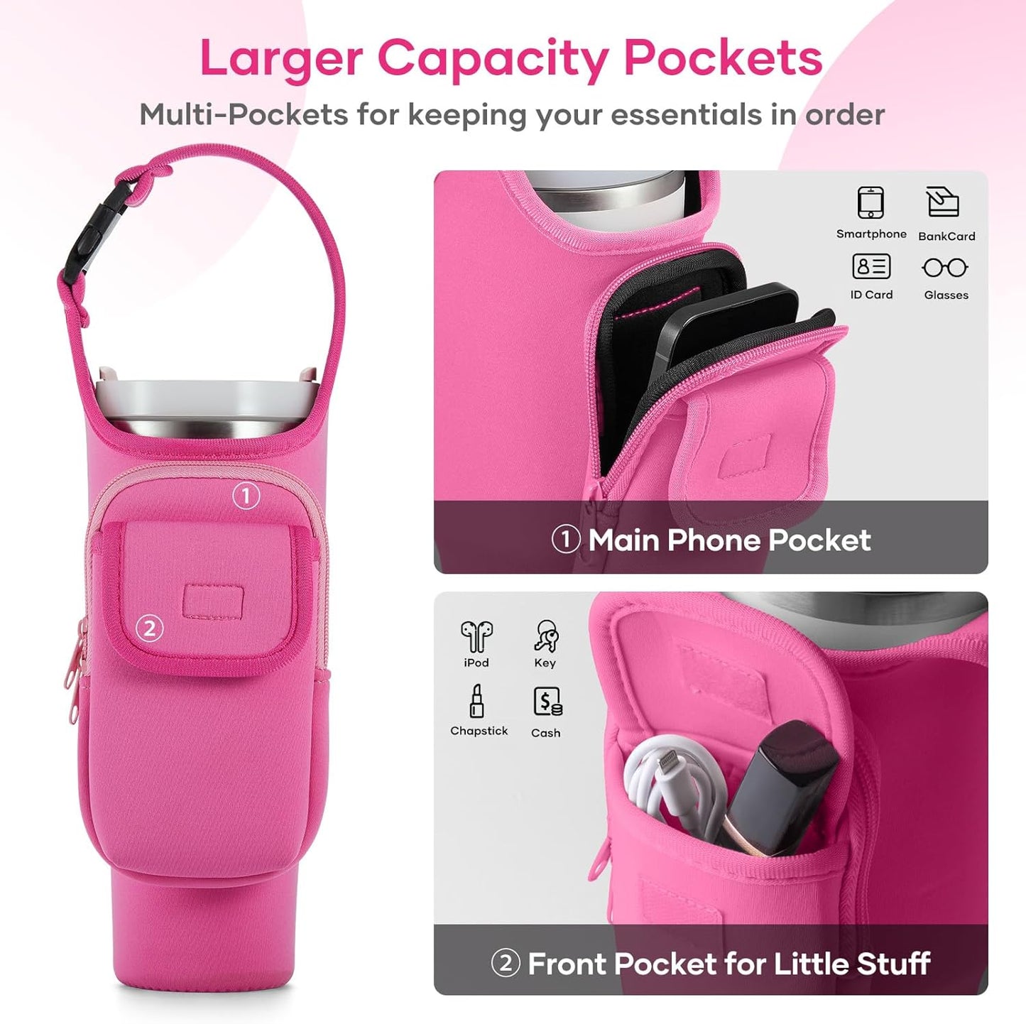 Insulated Neoprene Carrier Bag for Stanley 40/30oz Tumbler | Phone & Flap Pockets