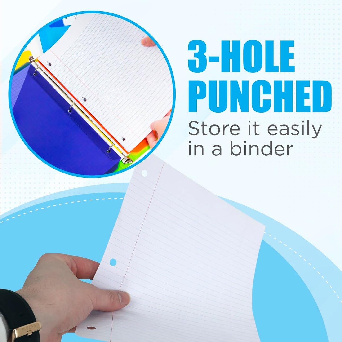 Notebook Paper College Ruled, Loose Leaf Paper for 3 Ring Binders - 10.5' X 8", for Students, School Classroom - 100 Sheets/Pack (2 Pack)