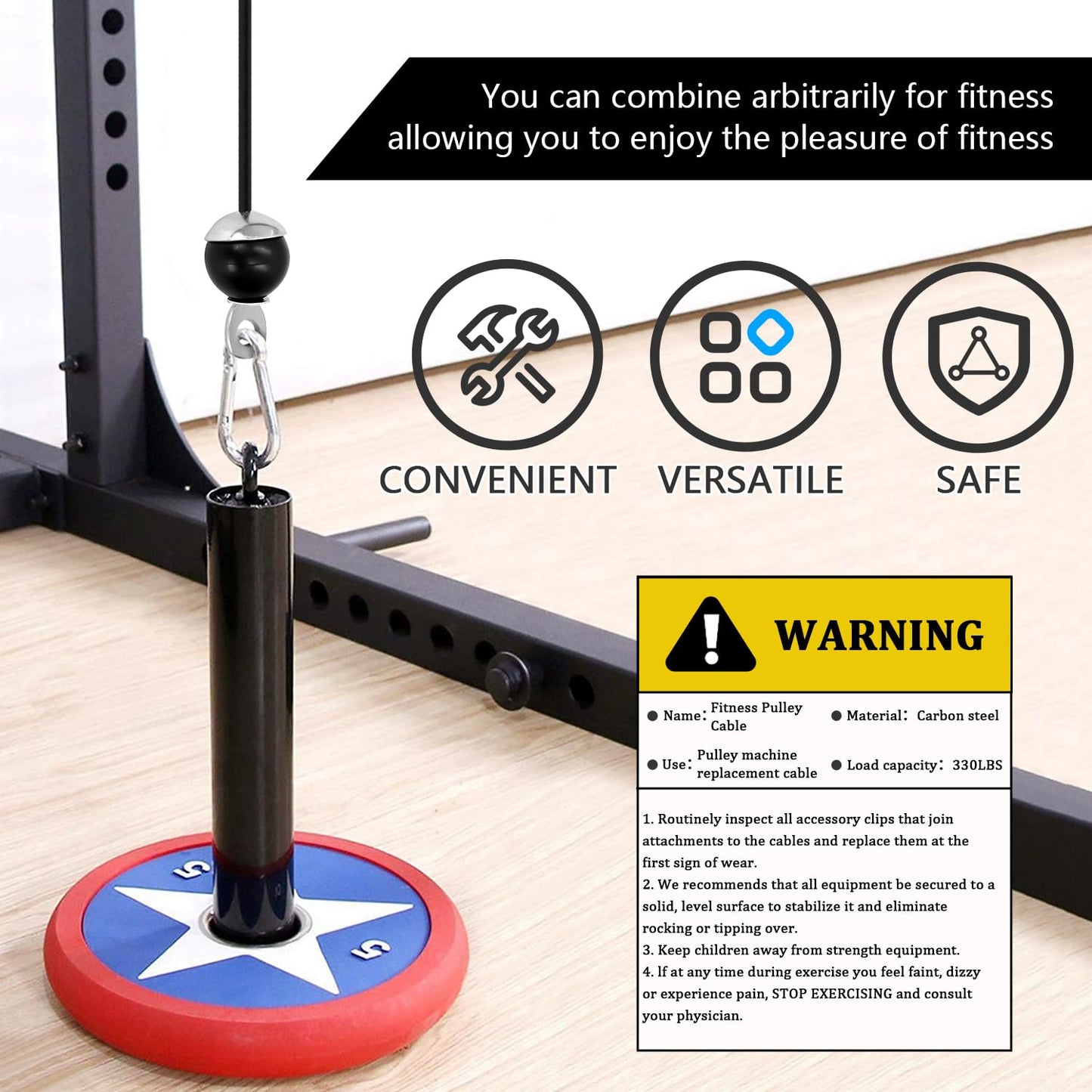 Favuit Fitness Pulley Cable, Gym Replacement Cable Heavy Duty Steel Wire Rope Fitness Cable Pulley System Attachments Home Gym Machine Equipment Workout Accessories (79IN)