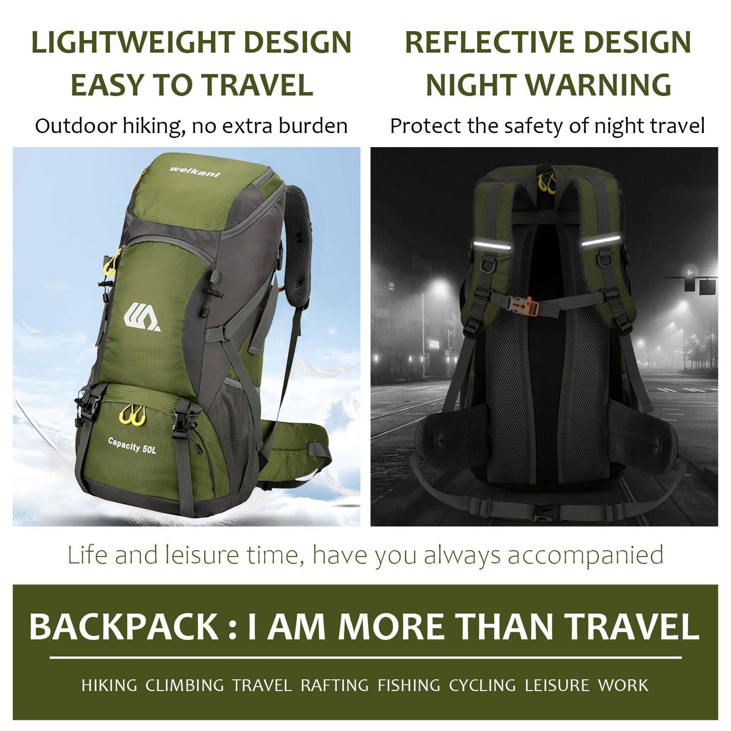 Favuit Hiking Backpack 30L, Lightweight Travel Backpack Camping Essentials Bag Outdoor Sport Daypack for Men Women Trekking Hunting Adventure Gear (Green)