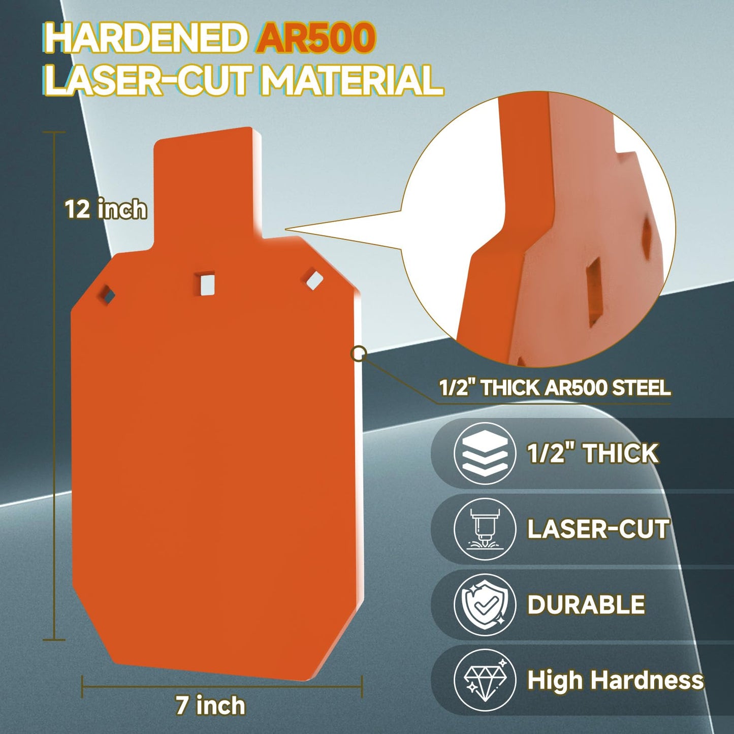 Eydutoi AR500 Steel Target for Shooting with Target Hanger and Painting Stencil, 1/2" Thick 7" W x 12" L Neon Orange Color Gong Silhouette Metal Target