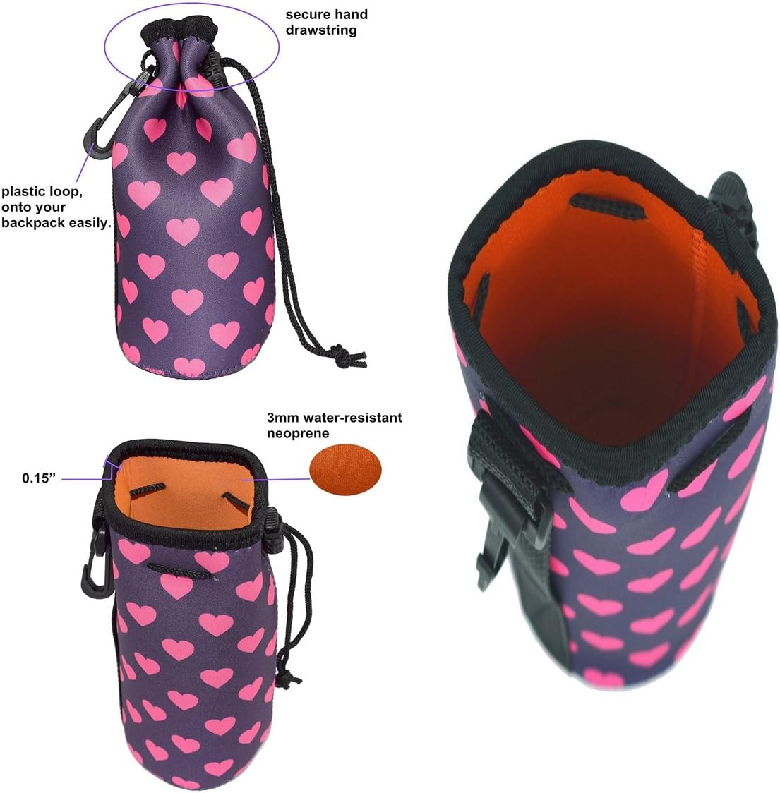 Af-Wan Water Bottle Cooler Carrier for 22 oz Long Neck Water Bottle or Tall Beer Bottles,Protable Neoprene Insulated Water Drink Bottle Cover Sleeve Tote Bag Pouch Holder Strap.(3pcs)