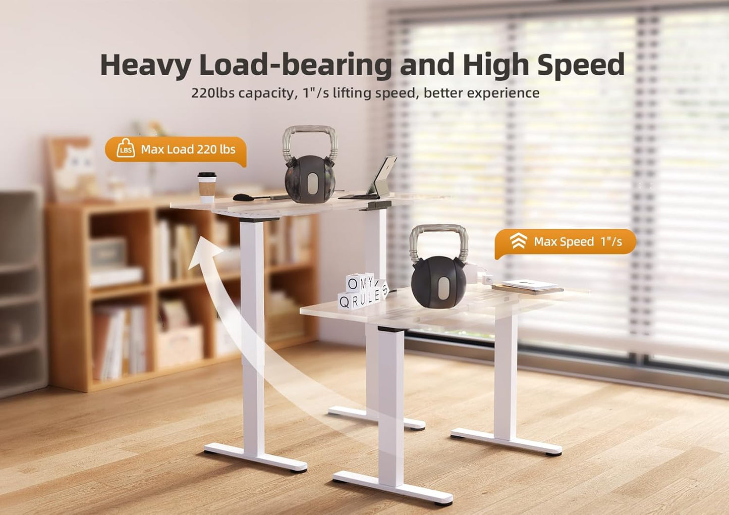 Claiks Standing Desk Frame, Electric Stand Up Desk Legs Frame Workstation Up to 63",T-Shaped Adjustable Standing Computer Desk for Home and Office, (Black Frame only)