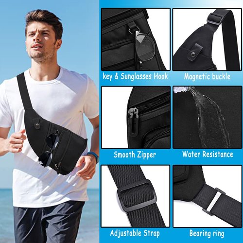 Midufrry Sling Bag Anti-Thief Crossbody Bag Men Women Chest Shoulder Bag Slim Personal Pocket Bag for Hiking Travel Daypack Backpack (Black)