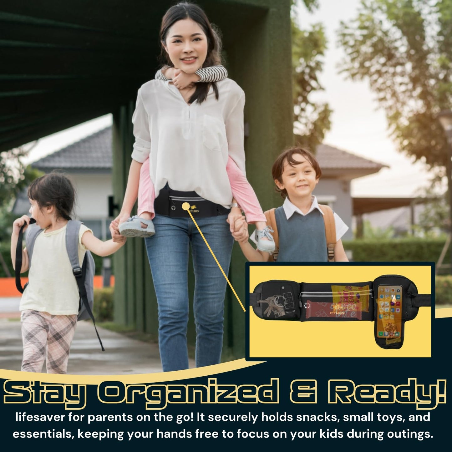 Fitizen Fanny Pack - 3 Pockets - Up To 36 In Waist - Slim Walking Belt For Men & Women Hiking Cycling Workouts Running & Travel - Reflective Pocket & Phone Belt Holder for the Fit Citizen By Fitnation