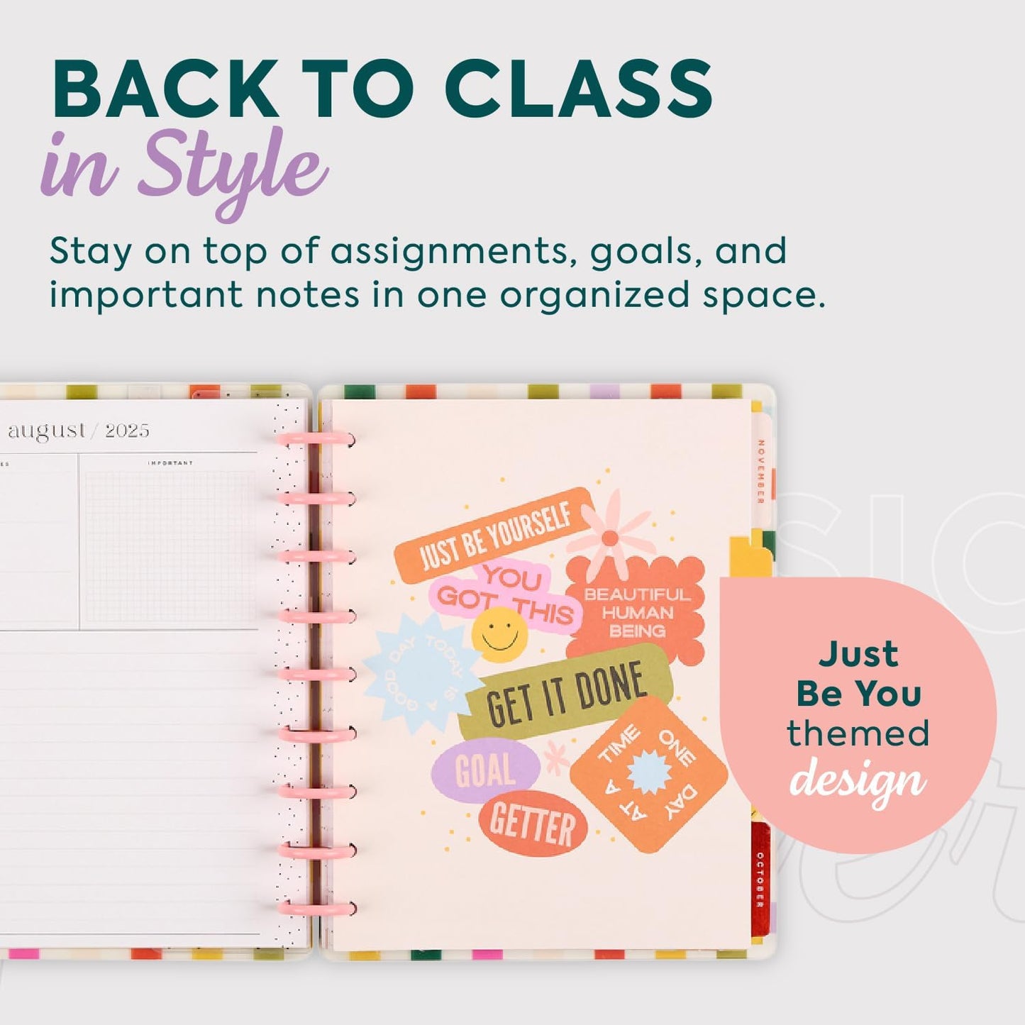 Happy Planner Disc-Bound 12-Month July 2025–June 2026 Planner with 3 Extra Months, Classic Size, Teacher Layout, Teacher Notes, 7" x 9.25”
