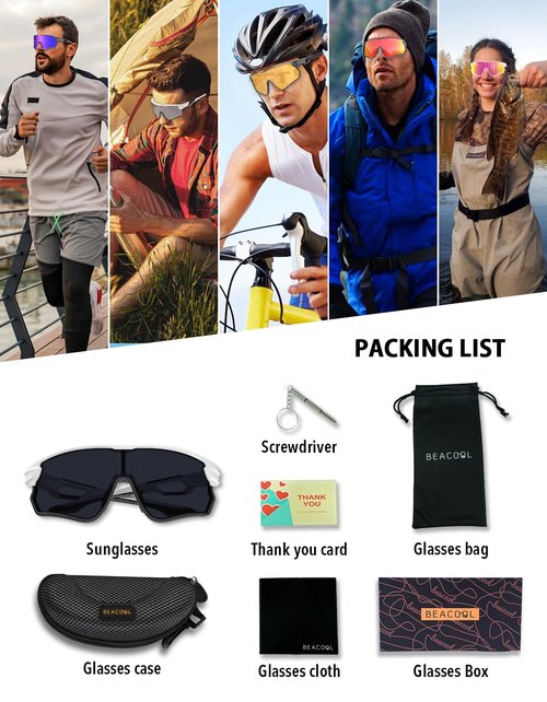 BEACOOL photochromic sunglasses sport (Black White - Photochromic Grey)