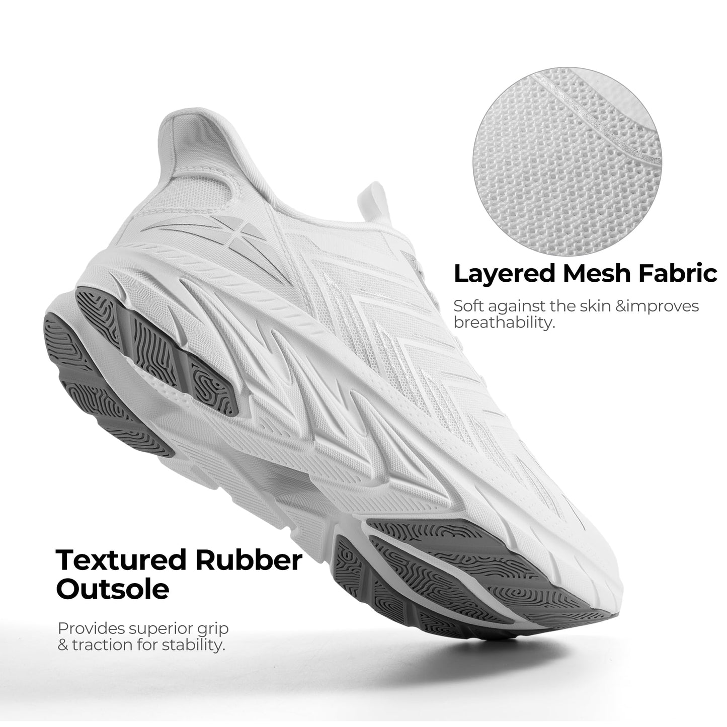 ALLSWIFIT Men's Slip On Walking Shoes Running Comfortable Tennis Breathable Non Slip Athletic Gym Workout Cross Training Fashion Sneakers,Size 12,White,SARR034M