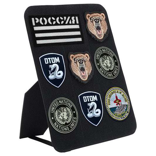 FINGERINSPIRE Black Tactical Patches Display Panel 14.2x11" Rectangle Tactical Patch Display Board with Loop and Back Support Polyester Collection Stand Holder for Badge Morale Patch Military Patch