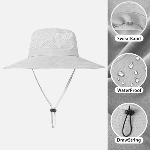 ZOORON Boonie Hat UPF 50+ Cooling Sun Hat for Men and Women,Wide Brim Bucket Hats with UV Protection for Safari Hiking Beach Light Grey