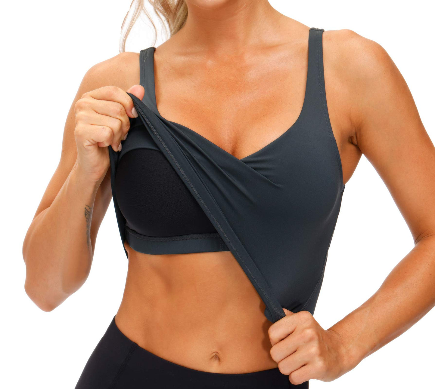 Women’s Longline Sports Bra Wirefree Padded Medium Support Yoga Bras Gym Running Workout Tank Tops (Charcoal Grey, X-Large)