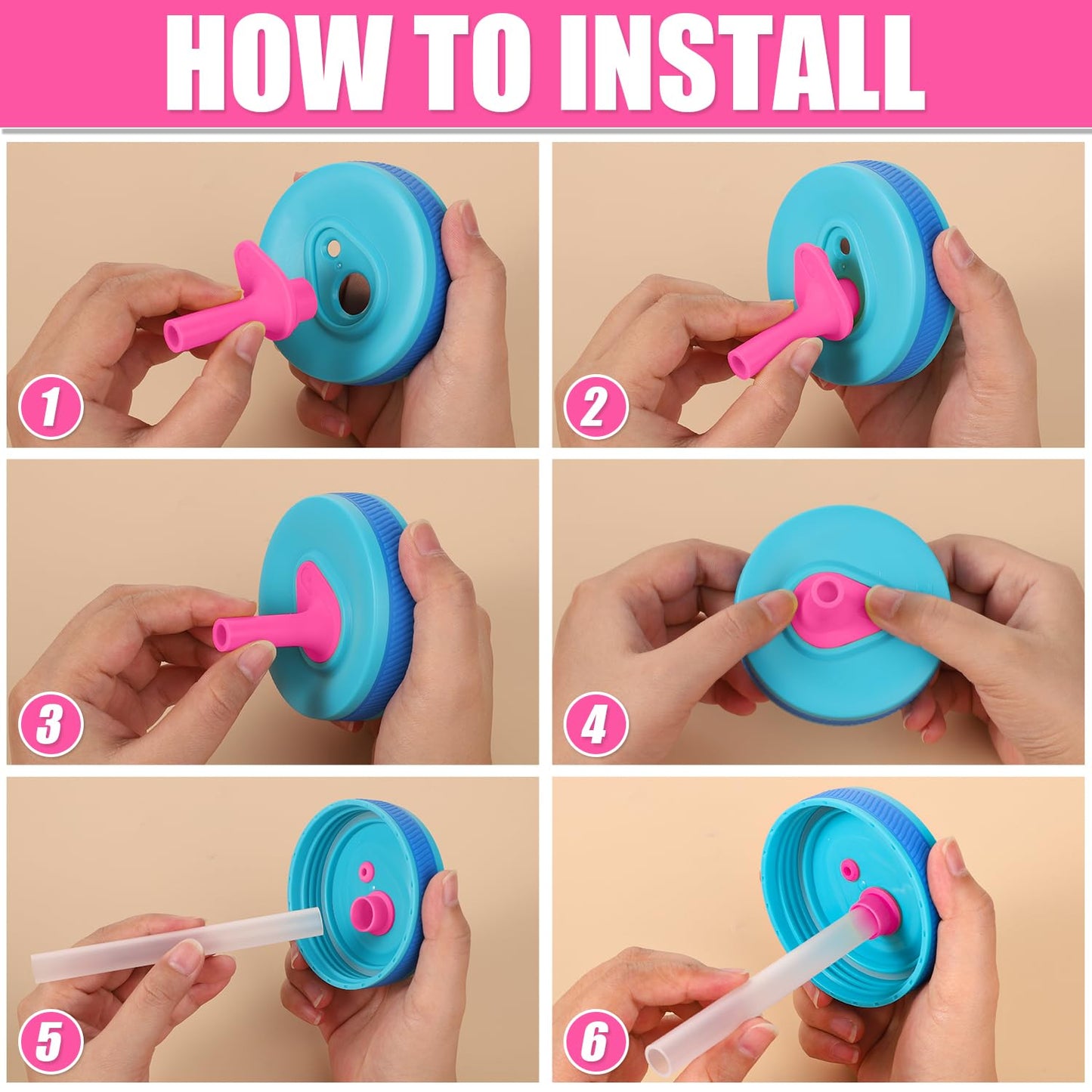 3pcs Replacement Straws with Bite Valve for Zak Designs Kelso Kids 15oz, BPA Free Reliable Straw Cup Accessories with Zak Designs and Reusable Gaskets Brush for Water Bottles (Pink)