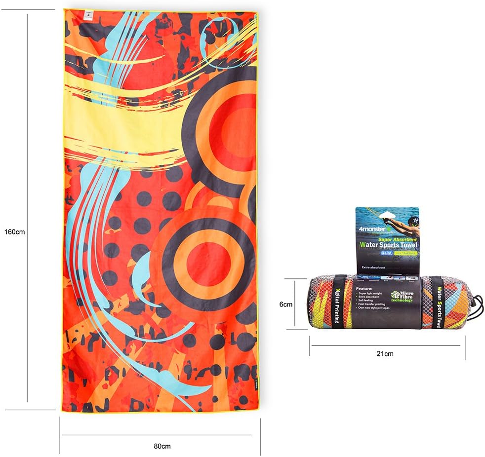 4Monster 4 Pack Microfiber Camping Towel Quick Dry, Super Absorbent Travel Towel with Waterproof Bag, Lightweight Boat Towel for RV, Sport, Gym, Beach, Pool, Swim,Family Trip