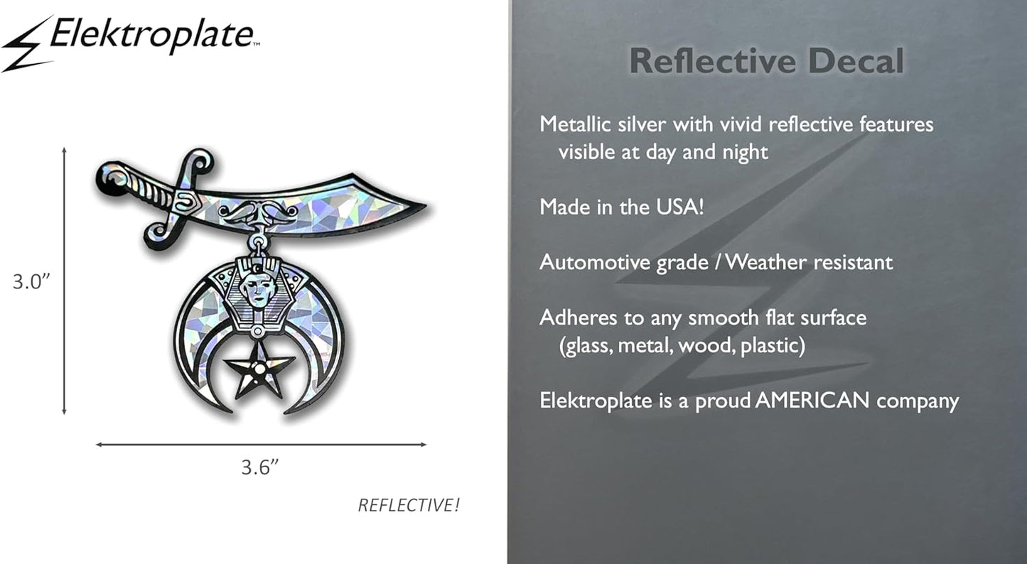 Elektroplate Shriner Metallic Silver Reflective Decal Sticker (3.6" x 3") | Premium Glossy All Weather Vinyl for Car, Water Bottle, Laptop, Tablet, Cooler, Bumper, Phone | Made in The USA