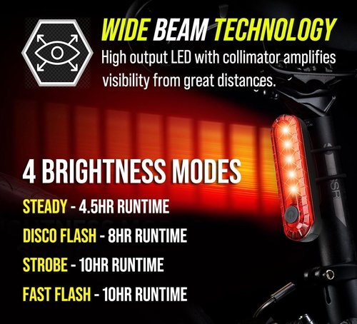 BLITZU Cyborg 120T USB-C Rechargeable Bike Tail Light 2-Pack - Bright Safety Flashlight for Night Riding, 4 Light Modes
