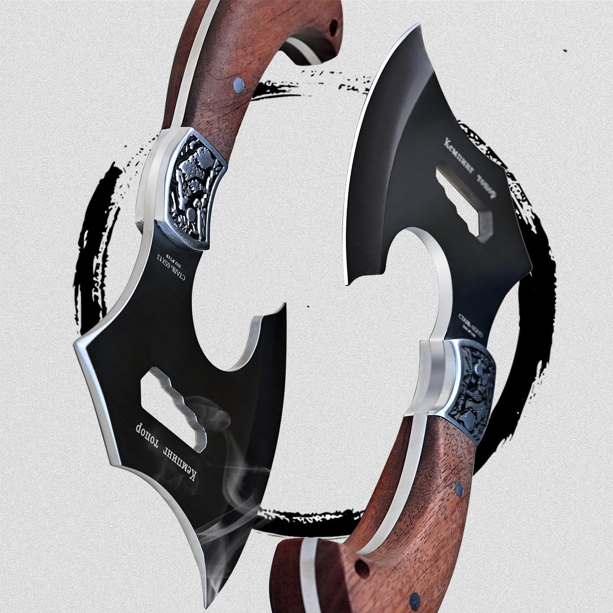 GEERMOLAN Camping Hatchet Overall 9.45in w/4.3in Blade, Camp Axe Wooden Grip, Survival Hiking Tactical Axe, Sheath Included