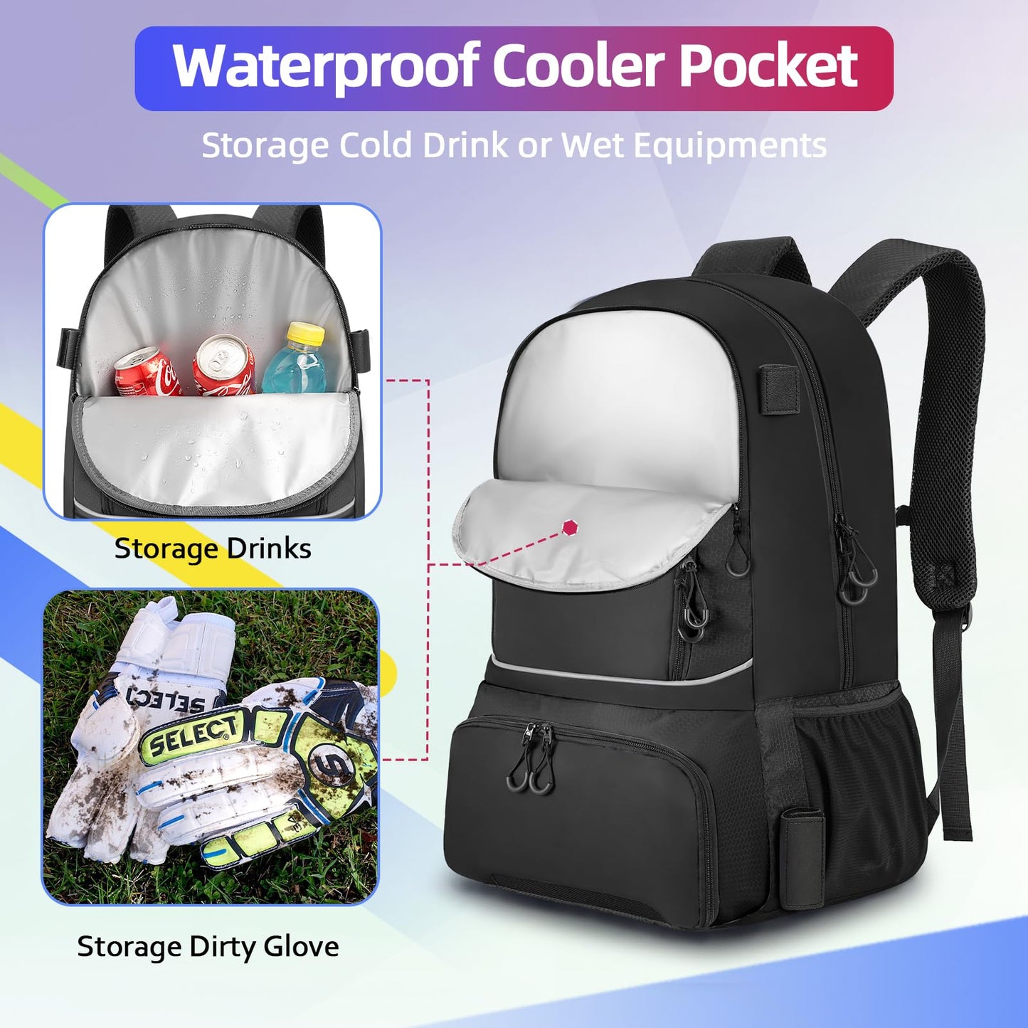 Arcoyard Extra Large Lacrosse Backpack with 2 Stick Holders, Professional Lacrosse Bag with Ventilated Cleats Compartment and Insulated Pocket, for All Lacrosse or Field Hockey Gear, Black