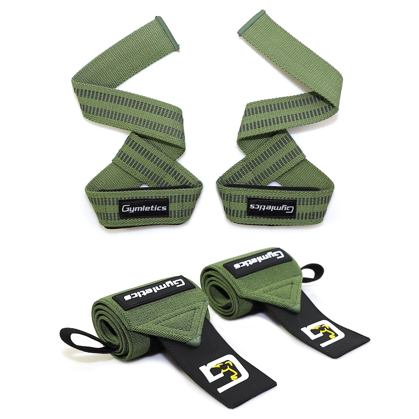 Lifting Straps and Weightlifting Wrist Wraps Set, Cotton Hard Pull Wrist Lifting Straps Grips Band with Anti-Skid Silicone, Professional Quality Wrist Support with Heavy Duty Thumb Loop (Green)