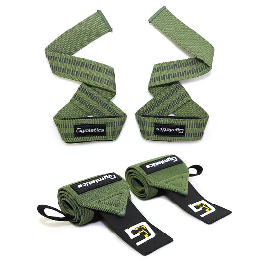 Lifting Straps and Weightlifting Wrist Wraps Set, Cotton Hard Pull Wrist Lifting Straps Grips Band with Anti-Skid Silicone, Professional Quality Wrist Support with Heavy Duty Thumb Loop (Green)