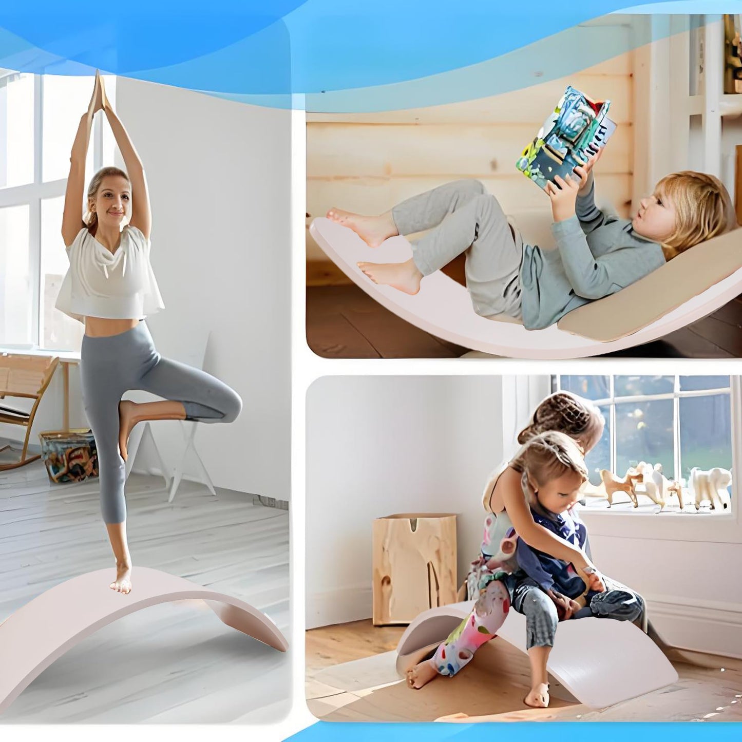 ARTAWEIN Cyan Wooden Balance Board | 33" Wobble Board for Kids | Montessori Learning Toy | Birthday Gift for 3-8 Year Olds | Durable & Safe | Supports Up to 480 Pounds | Endless Fun & Imagination