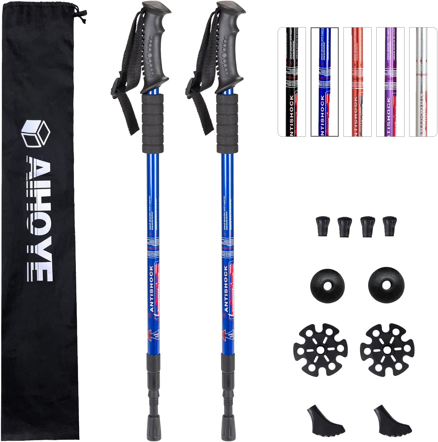 Aihoye Hiking Trekking Poles, 2 Pack Collapsible, Lightweight, Anti Shock, Walking Sticks, Adjustable Hiking Pole for Men and Women