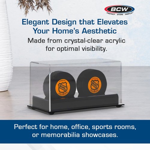 BCW Acrylic Hockey Puck Display Case - 2 Pack | Deluxe Puck Holder with Black Base & Clear Cover | Perfect for Regulation-Sized Hockey Pucks | High Clarity Acrylic