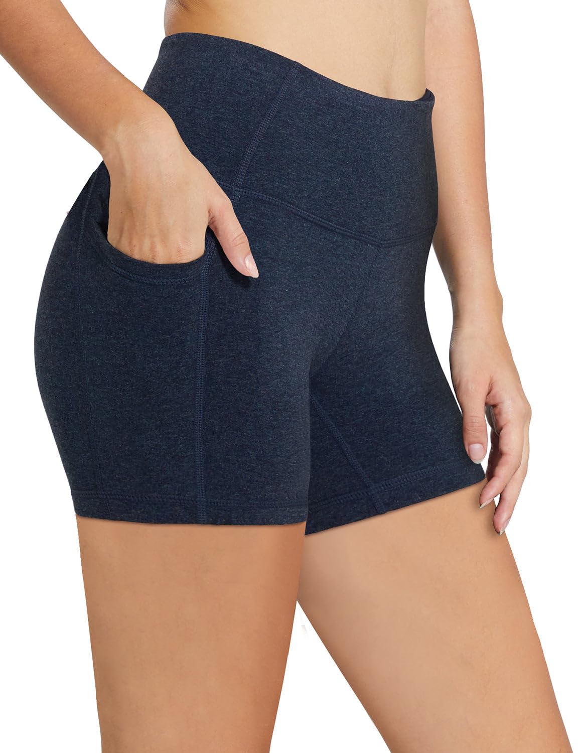 baleaf Workout Shorts Women 5" Biker Yoga Gym Spandex Running Volleyball Compression Tummy Control Short with Pockets Heather Blue XXXL