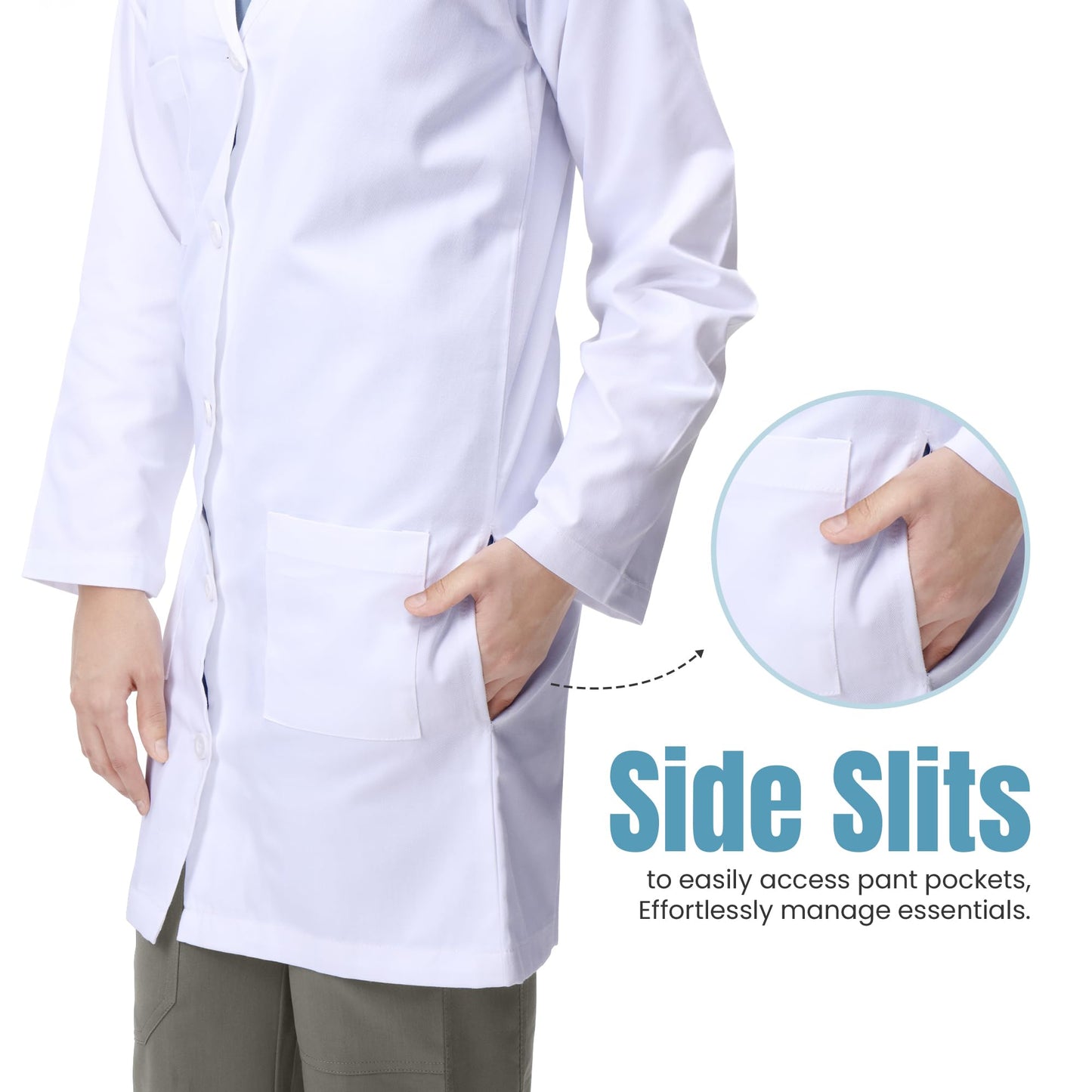 NY Threads Professional White Lab Coat for Men, Long Sleeve Medical Coat 1 Pack, Small, Navy