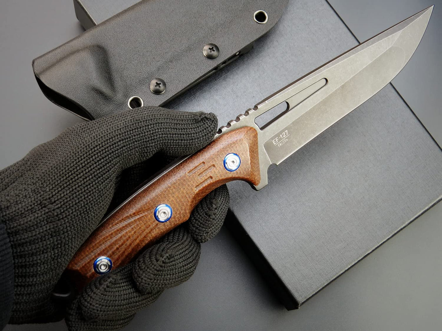 Eafengrow EF127 Fixed Blade Knife 14C28N Steel Blade, Micarta Handle Full Tang Fixed Knifes for Working Camping Hunting Survival Heavy Duty EDC Tool Knife(Brown)