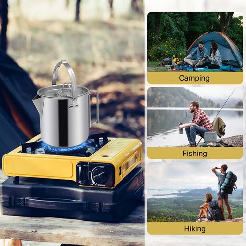 Zalaxt Camping Tea Kettle, Portable 1.2L Coffee Pot, Outdoors Camping Pot, with Handles and with Lids for Camping Hiking Picnic Camping, Backpacking, Silver