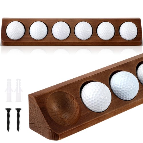 CroBlissful 1 Pack Wooden Golf Ball Display Case 6 Standard Size Wall Mount Golf Ball Stand Holder Display for Collector Sport Memorabilia Accessories Gift (Walnut Color)