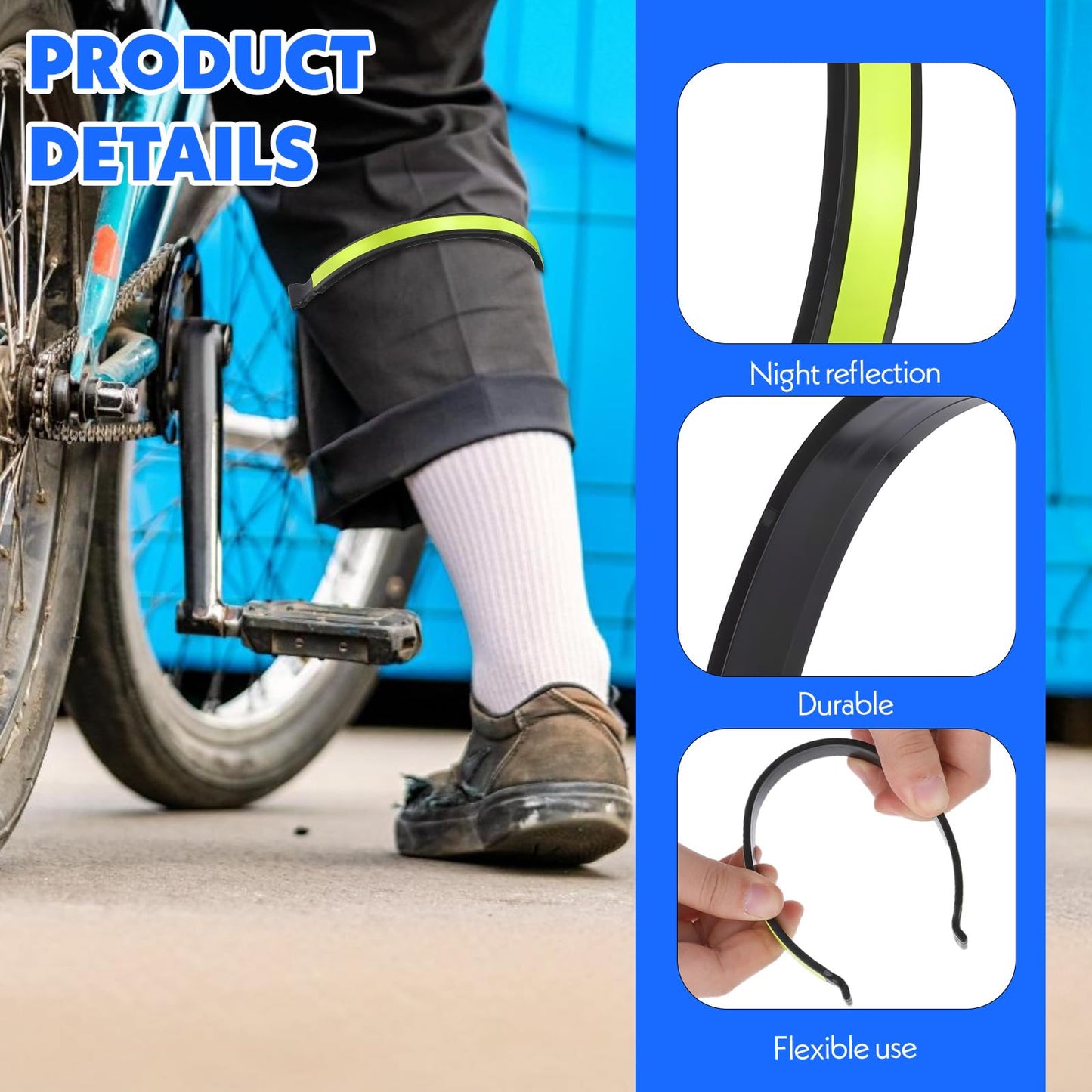 AOZUO 4pcs High Reflective Cycling Trousers Clips, Safety Bicycle Elastic Ankle Bands Pant Leg Cuff Wrap Clip Reflective Gear Accessories for Riding Fishing Outdoor Recreation(Fluorescent Green)