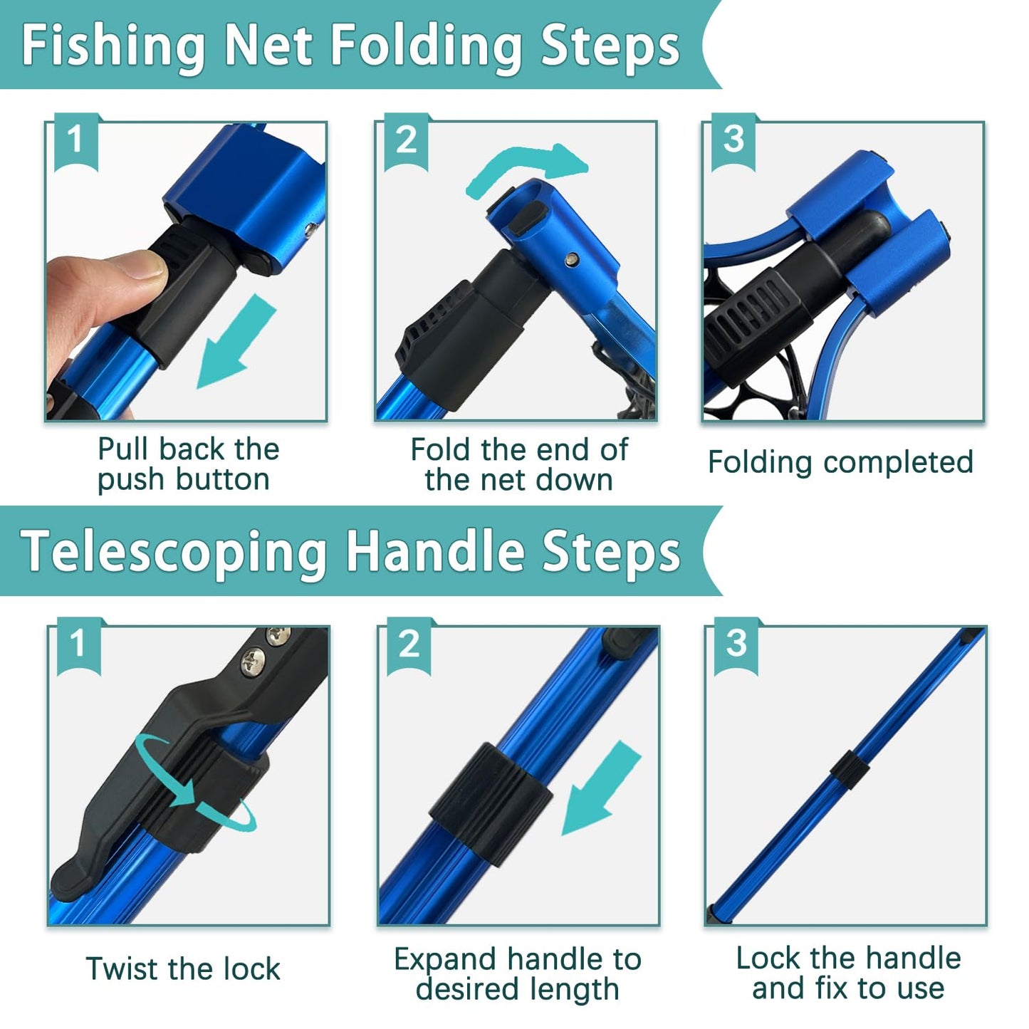 Fishing net (Retractable 19.68, Blue, 48in)