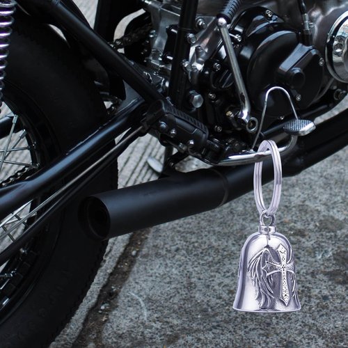 Motorcycle Bells - Bicycle Bells for Men, Stainless Steel can Bring Good Luck and Peace to Motorcycle Accessories (Cross Black Silver) (Winged Cross-Sliver)
