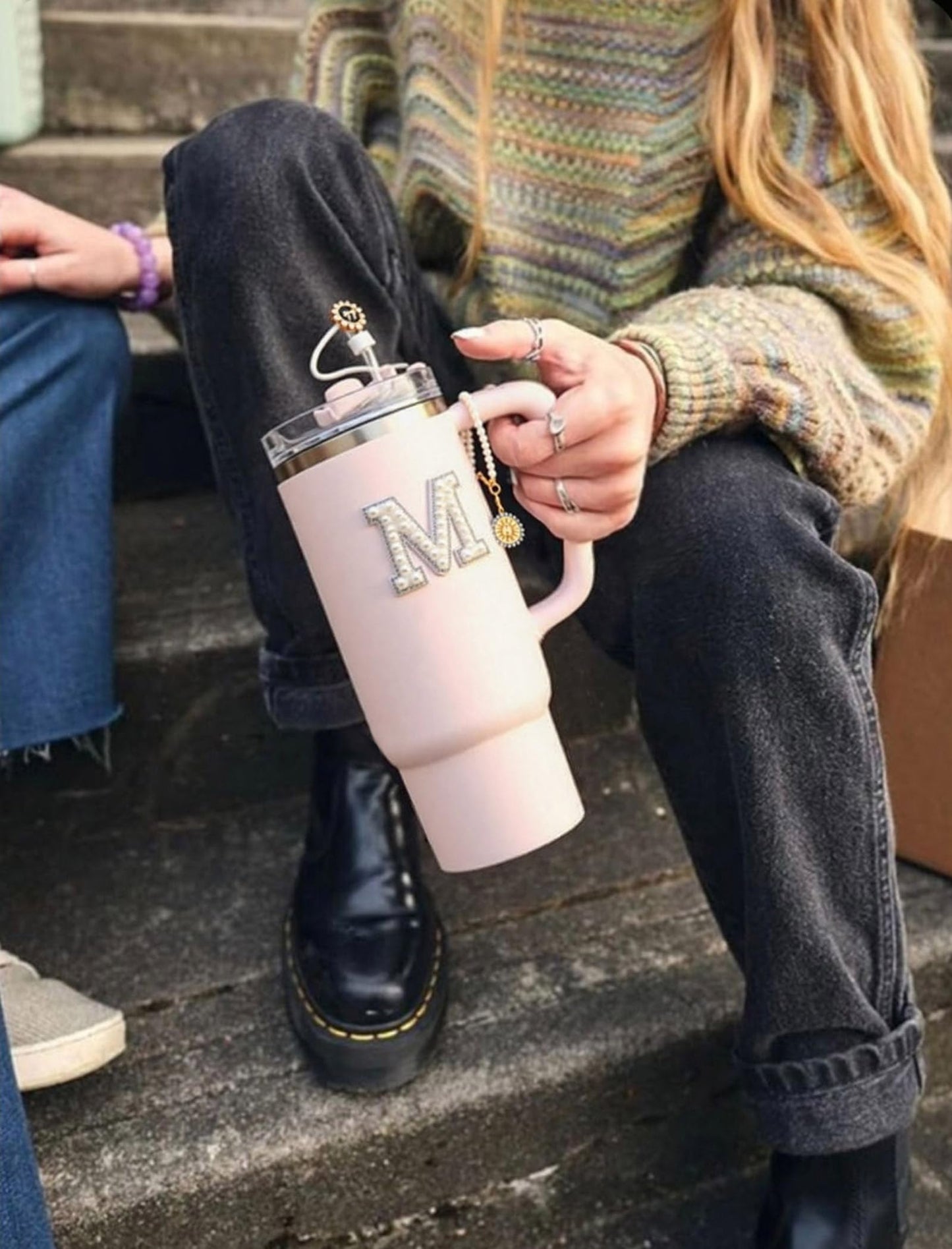 3PCS Cup Accessories Compatible with Stanley - Straw Cover for 30&40 Oz Tumbler 10mm Silicone Straw Topper, Initial Charms Chain for Handle and Letter Sticker Decorations-K